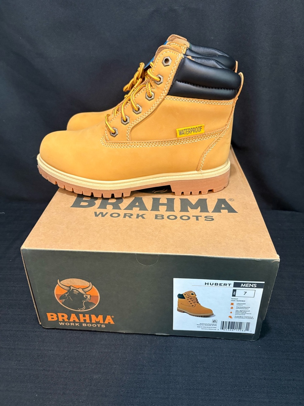 Brahma Men's Hubert Waterproof 6-Inch Soft Toe Work Boots in wheat (size US 7)